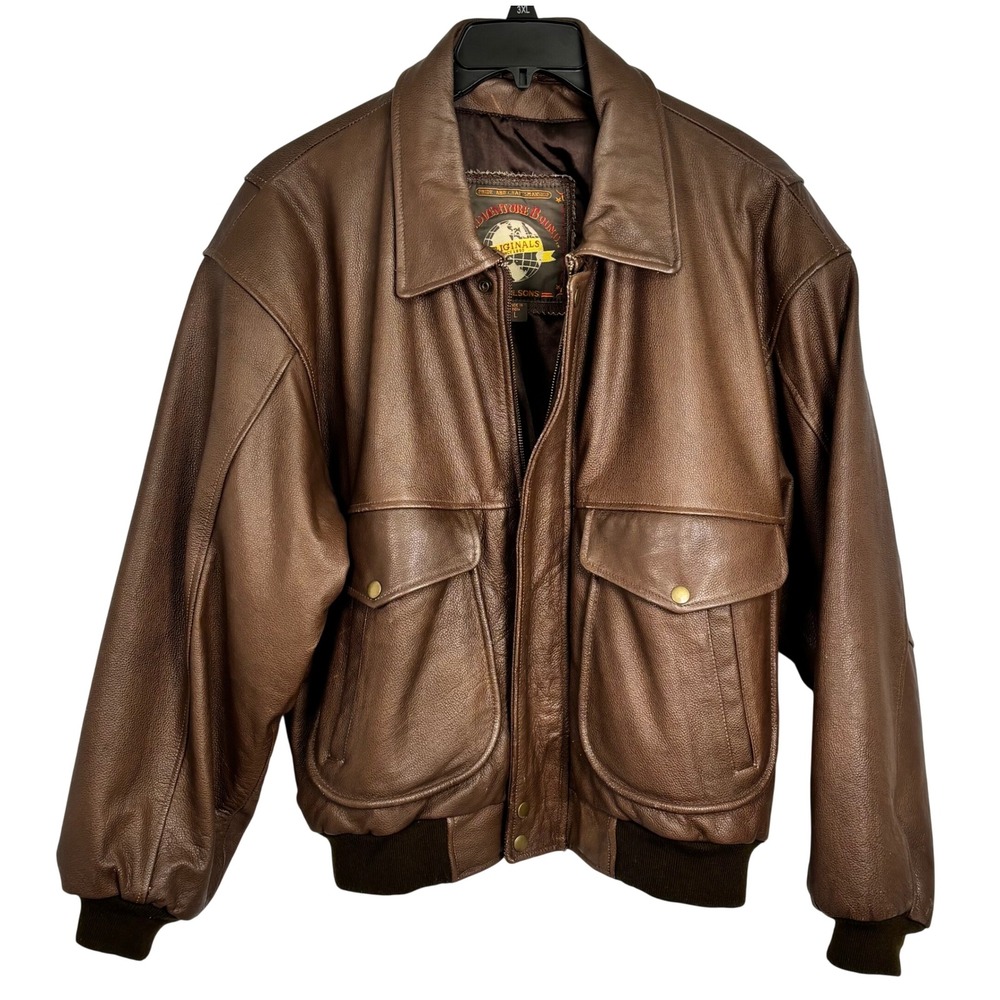 Wilsons Leather Adventure Bound Men Leather Bomber Jacket Brown Large Aviator